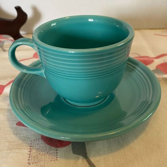 Fiestaware Turquoise Classic 7 ¾ oz Tea Cup & Saucer Set - Picture 2 of 8